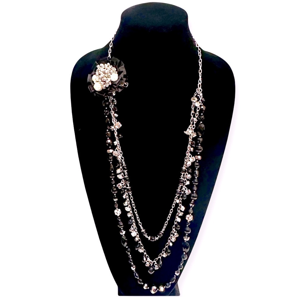 White House Black Market Silver and Black Layered Necklace
